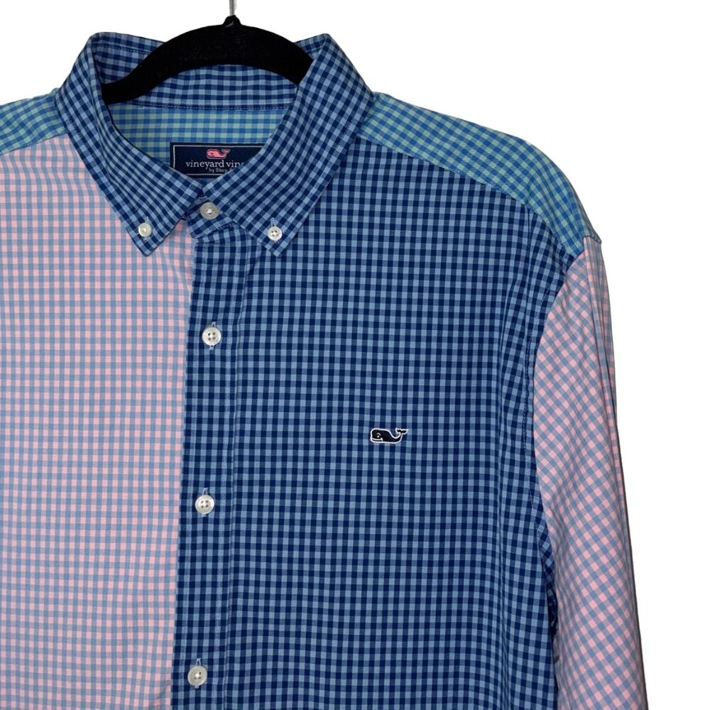 Vineyard Vines Blue Patchwork Checked Long Sleeve… - image 1